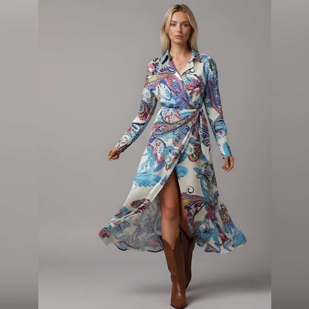 Paisley Print Knot Side Wrap Dress